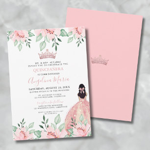 Invitation Carton d'invitation Quinceañera Rose aux motifs fl