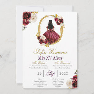 Invitation Carton d'invitation Quinceañera Rouge Cerise