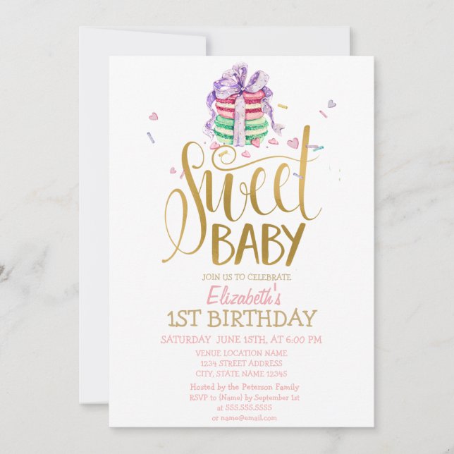 Invitation Carton d'invitation rayé pour anniversaire avec Ma (Devant)