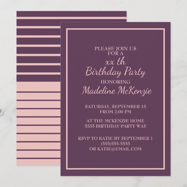 Invitation Carton d'invitation rayé pour anniversaire avec un (Devant / Derrière)