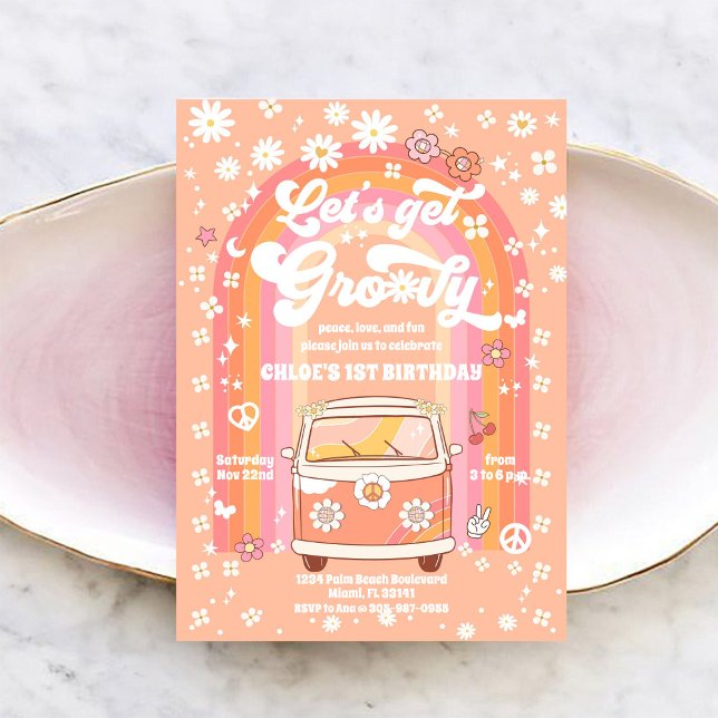 Invitation Carton d'invitation rétro funky pour un 1er annive (Créateur téléchargé)