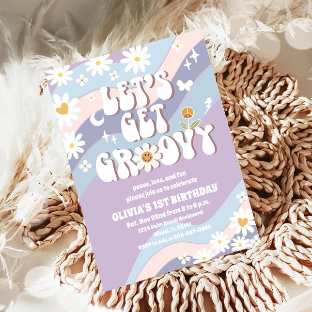 Invitation Carton d'invitation rétro funky pour un premier an (Créateur téléchargé)