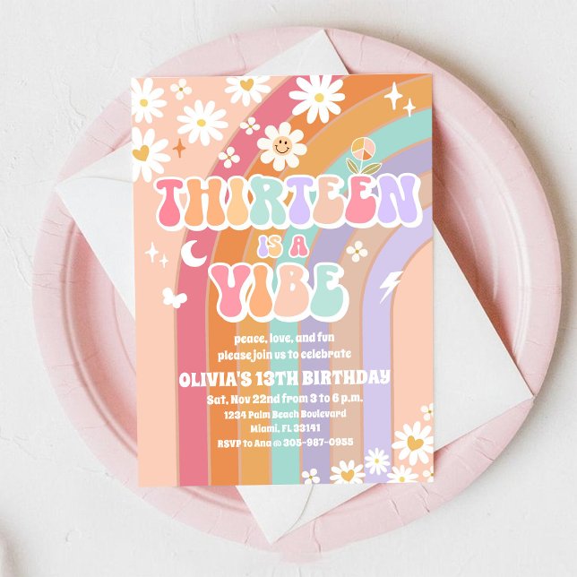 Invitation Carton d'invitation rétro groovy pour 13e annivers (Créateur téléchargé)