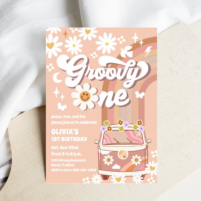 Invitation Carton d'invitation rétro Groovy pour un anniversa (Créateur téléchargé)