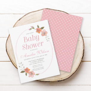 Invitation Carton d'invitation rose à motif floral délicat po
