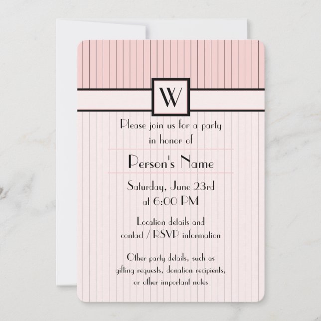 Invitation Carton d'invitation rose avec rayures noires (Devant)
