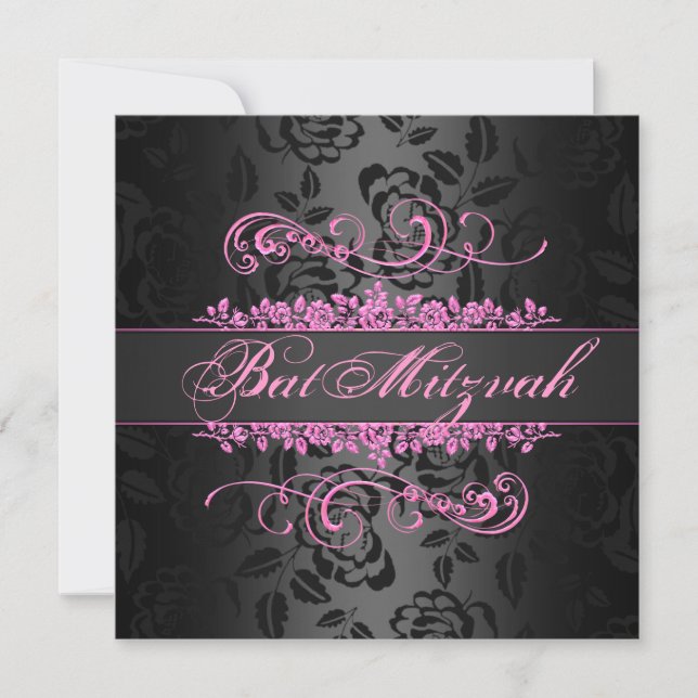 Invitation Carton d'invitation rose/noir tourbillon pour Bat  (Devant)