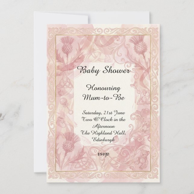 Invitation Carton d'invitation rose pour baby shower (Devant)