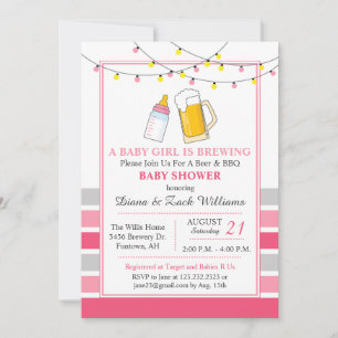 Invitation Carton d'invitation rose pour Baby Shower et Bière