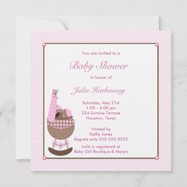 Invitation Carton d'invitation rose pour bébé fille ethnique  (Devant)