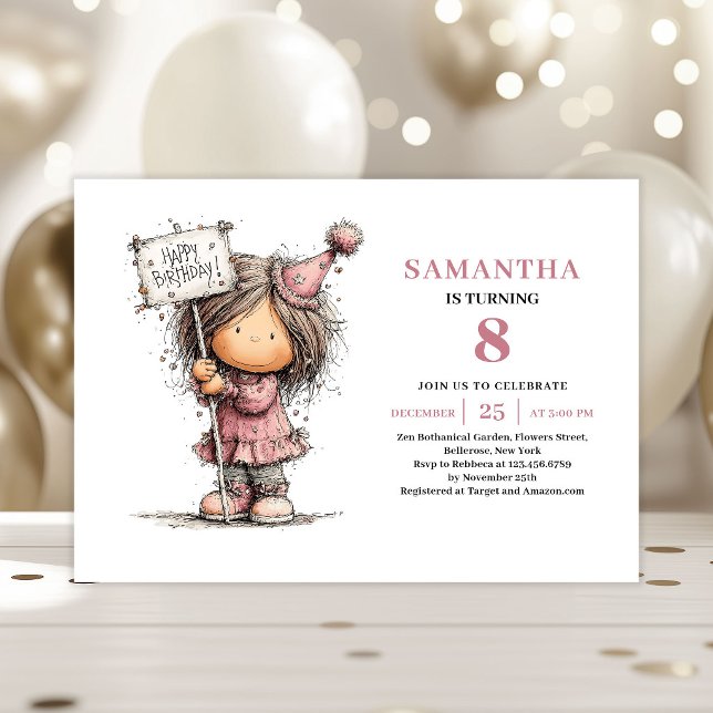 Invitation Carton d'invitation rose pour les 10 ans d'une ado (Quirky Teen Girl 10th Birthday Invite Pink Card)