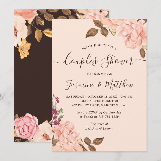 Invitation Carton d'invitation rose pour une fête de couples  (Devant / Derrière)