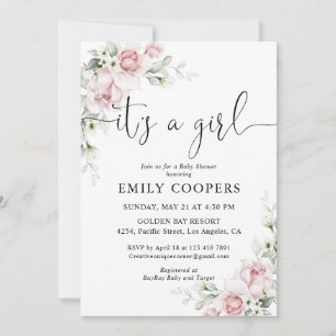 Invitation Carton d'invitation rose saumon à fleurs pour Baby