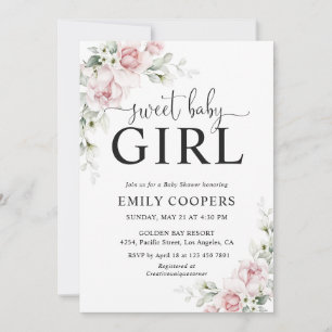 Invitation Carton d'invitation rose saumon floral pour Baby S