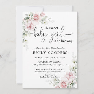 Invitation Carton d'invitation rose saumon floral pour Baby S
