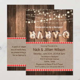 Invitation Carton d'invitation Rustic Baby Q BBQ pour la baby