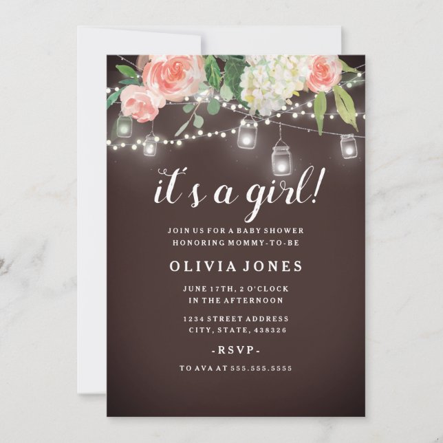 Invitation Carton d'invitation rustique de baby shower avec t (Devant)