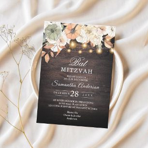 Invitation Carton d'invitation rustique floral pour Bat Mitzv