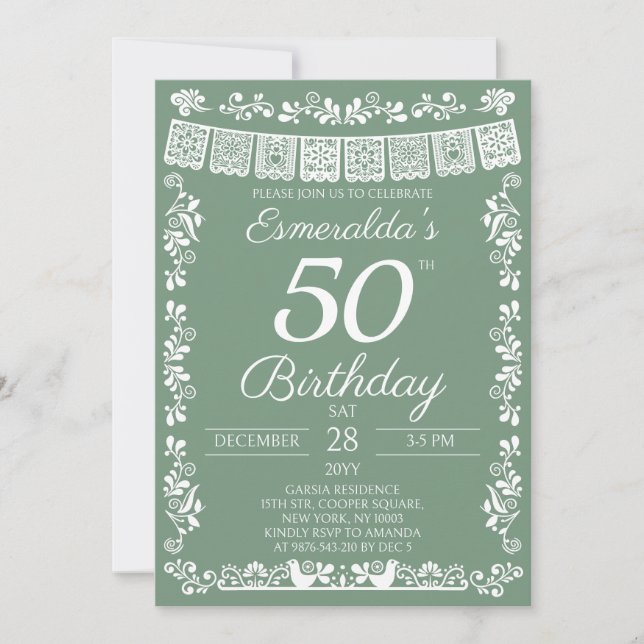 Invitation Carton d'invitation sage vert pour les 50 ans de F (Devant)