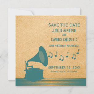 Invitation Carton d'invitation sarcelle vintage à gramophone