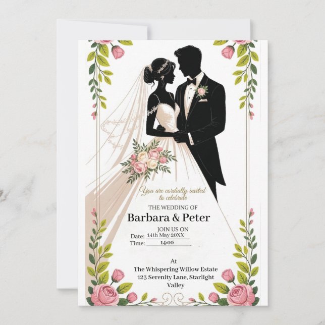Invitation Carton d'invitation silhouette de mariage avec acc (Devant)