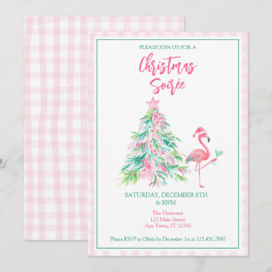 Invitation Carton d'invitation Soirée de Noël Flamant Rose Aq