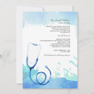 Invitation Carton d'invitation Stéthoscope Aquarelle