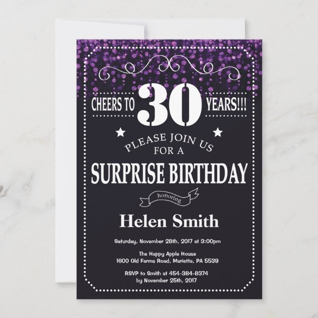 Invitation Carton d'invitation surprise 30 ans avec paillette (Devant)
