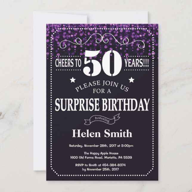 Invitation Carton d'invitation surprise 50 ans avec paillette (Devant)