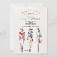 Carton d'invitation trois mannequins défilé de mod