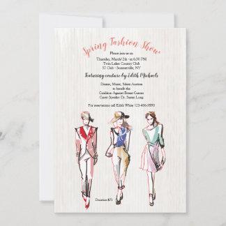 Invitation Carton d'invitation trois mannequins défilé de mod