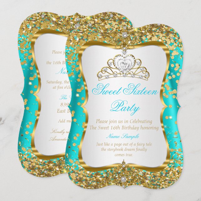 Invitation Carton d'invitation Turquoise Diadème Princesse Do (Devant / Derrière)