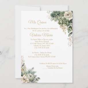 Invitation Carton d'invitation vert sauge élégant avec rose e