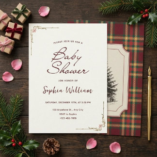 Invitation Carton d'invitation vintage à carreaux pour Baby S