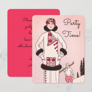 Invitation Carton d'invitation vintage pour une fête de ski s
