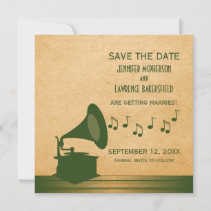 Invitation Carton d'invitation vintage vert avec gramophone p