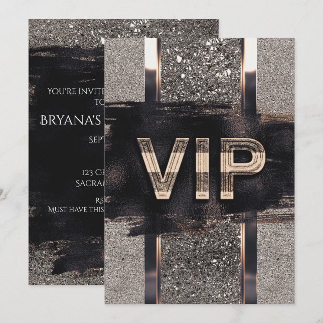 Invitation Carton d'invitation VIP Black & Faux Metallic pour (Devant / Derrière)