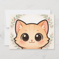 Carton d'invitation Visage de Chat Mignon Kawaii