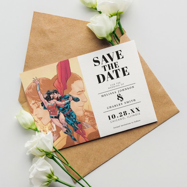 Invitation Carton d'invitation Wonder Woman & Superman Save t (Invitation on table)
