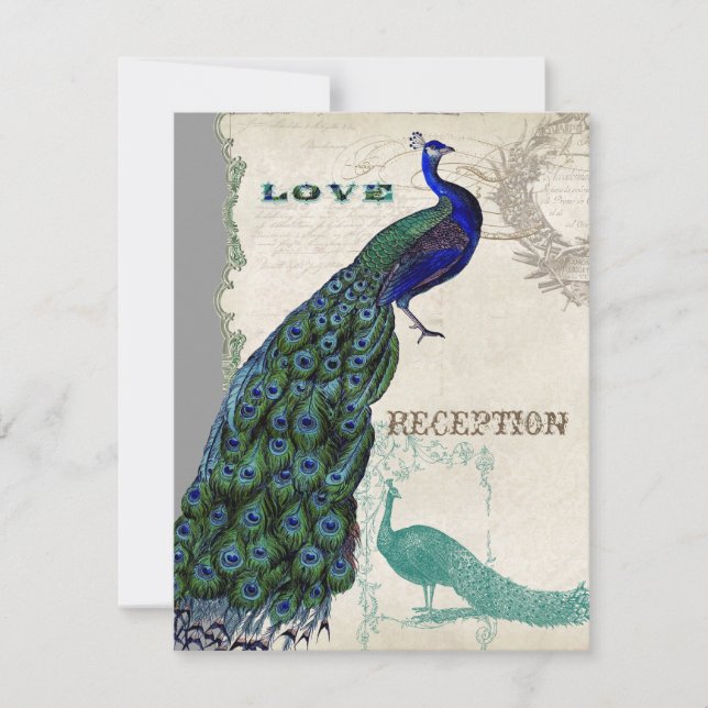 Invitation Carton Mariage Formel Vintage Peacock 5 (Devant)
