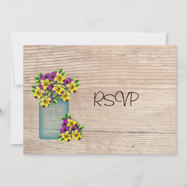 Invitation Carton Mason Bleu de Pensées Réception RSVP (Devant)