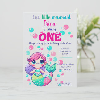 Invitation Carton mignon Sirène Anniversaire Invitation|Sea P