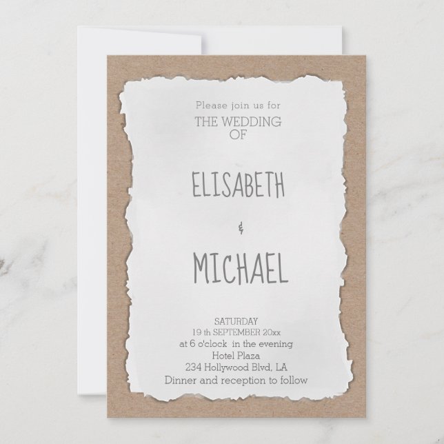 Invitation Carton papier déchiré contemporain simple (Devant)