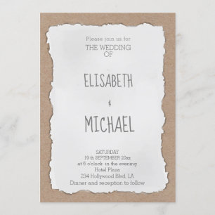 Invitation Carton papier déchiré contemporain simple