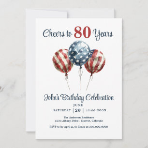 Invitation Carton pour une fête d'anniversaire de 80 ans