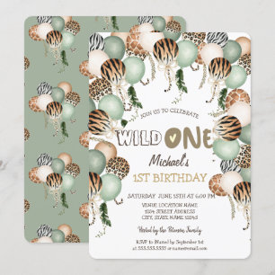 Invitation Cartons d'anniversaire Animaux aquarelle 1 an 