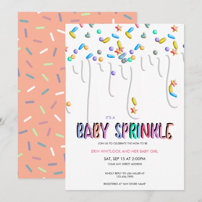 Invitation Cartons de Baby Sprinkle (Devant / Derrière)