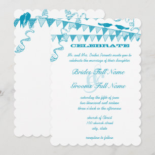 Invitation Cartons de mariage à bannière oiseau bleu aqua