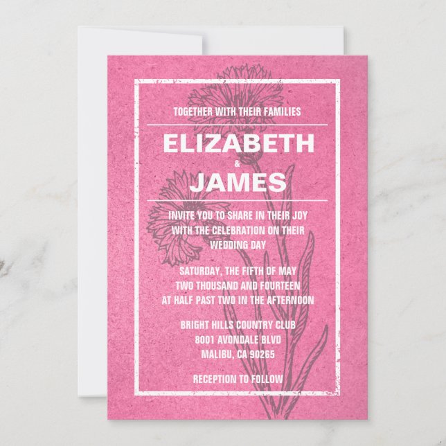Invitation Cartons de Mariage Rose Vintage Rustique (Devant)