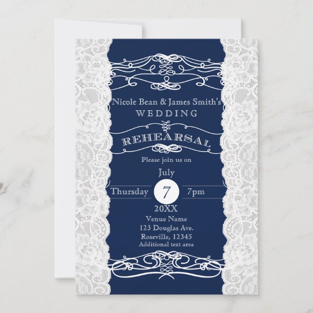 Invitation Cartons de répétition de mariage à dentelle bleue  (Devant)